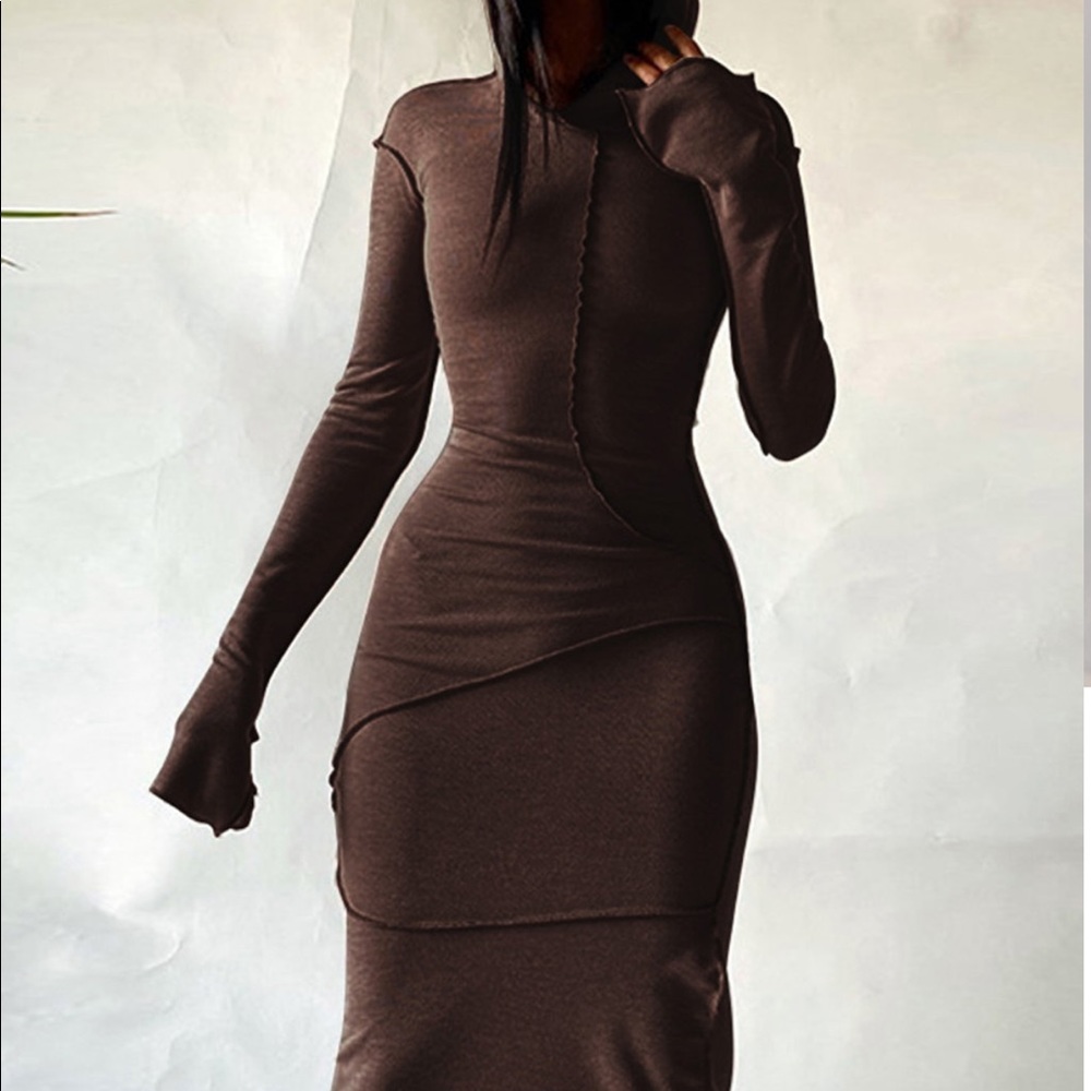 Brown Exposed Stitch Maxi Dress